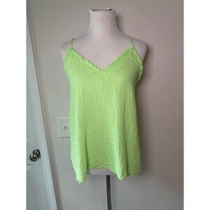 Stark X Tank Top Gauzy Cotton Lime Green Women’s Medium Y2K Boho Coastal